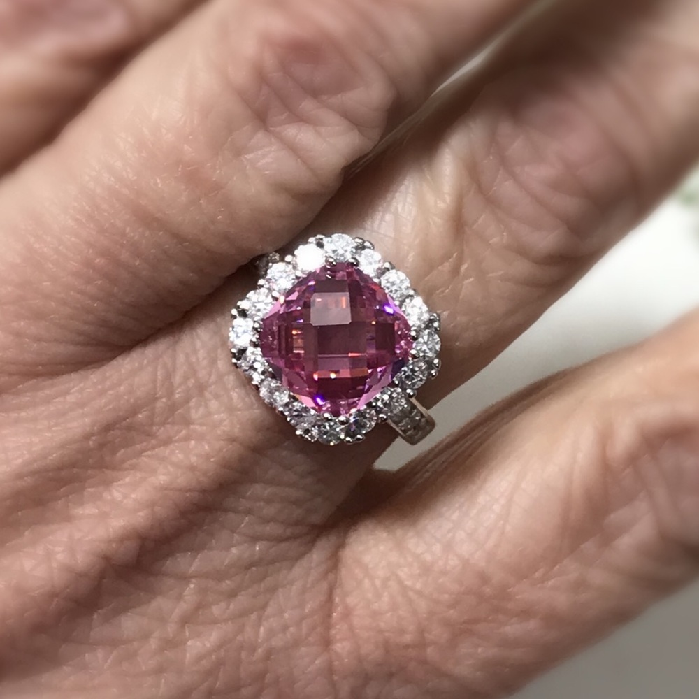 Pink CZ and Clear Sterling Silver Ring
